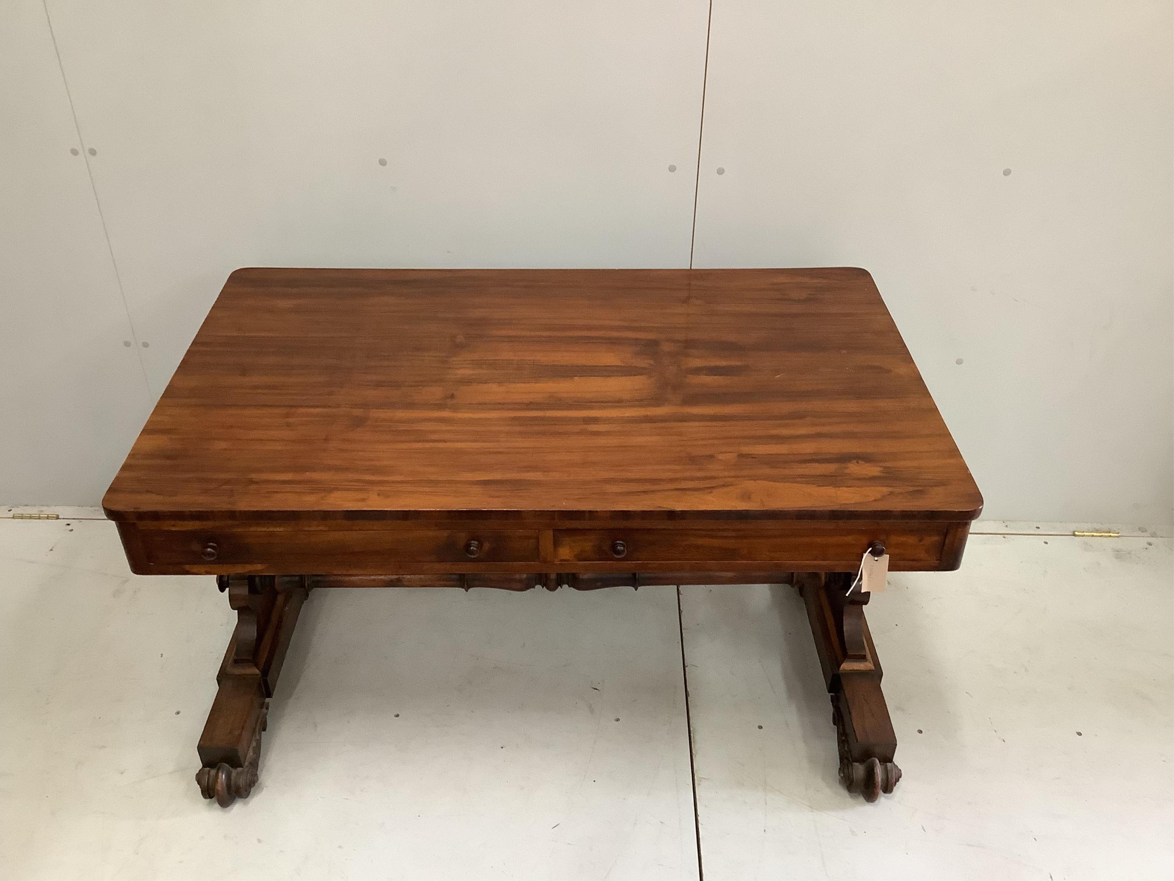 A Regency rosewood library table, width 125cm, depth 75cm, height 74cm. Condition - fair